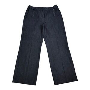 Larry Levine Stretch Pants Womens 14 Black Gray‎ Denim Trousers Button Front